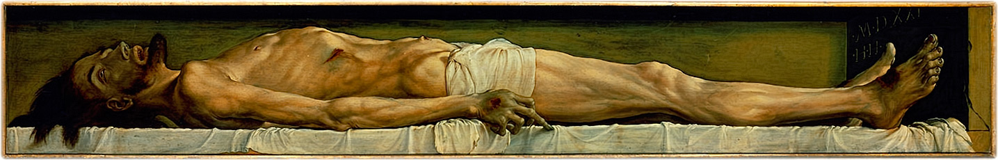 Christ in the Tomb (Der tote Christus im Grab) 1521 oil painting by Hans Holbein the Younger (1497-1543).