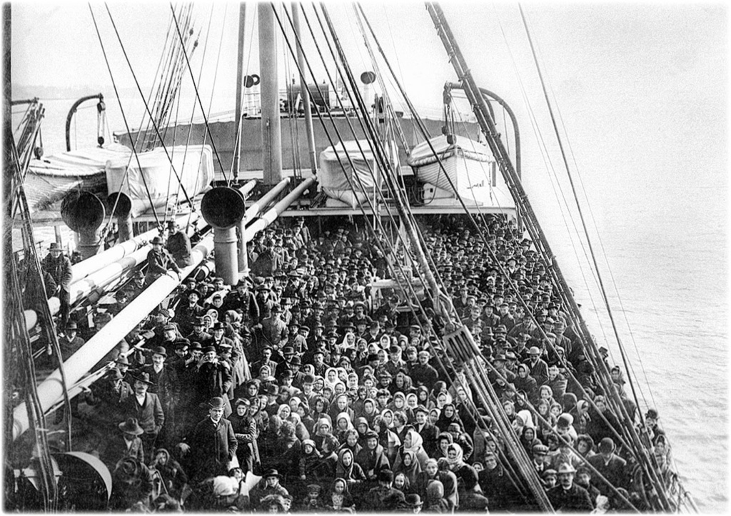Immigrants aboard SS Patricia, Hamburg America Line, arriving in New York, December 1906.