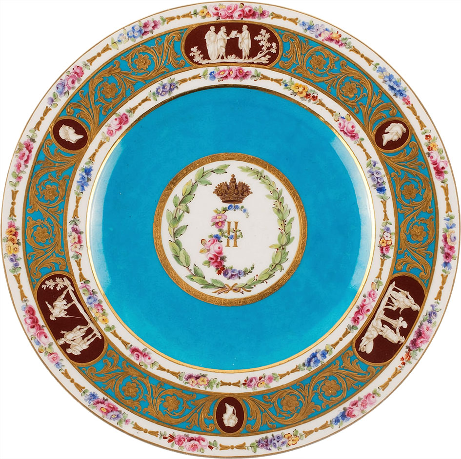 Gilded plate from Catherine the Great’s (1729–1796) dinner service made by Sèvres Porcelain Manufactory in 1778.