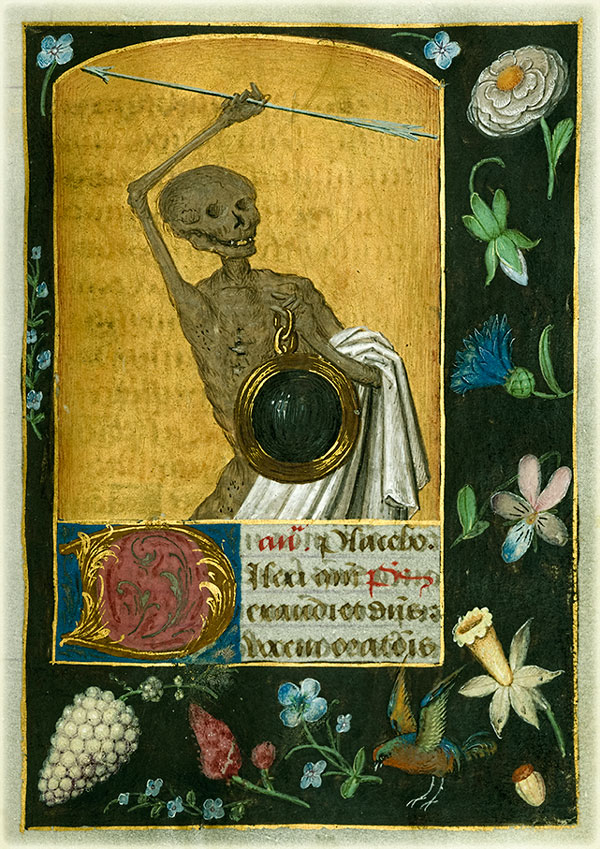 Skeleton with Arrow and Black Mirror illuminated miniature